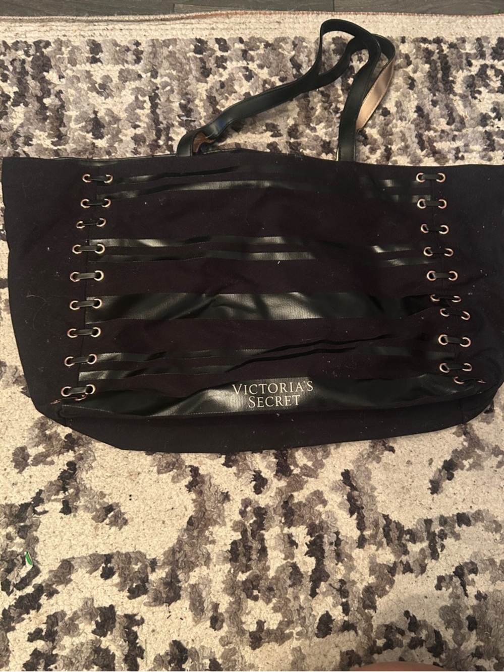 Victoria's Secret Black Tote Bag with Grommet Detail